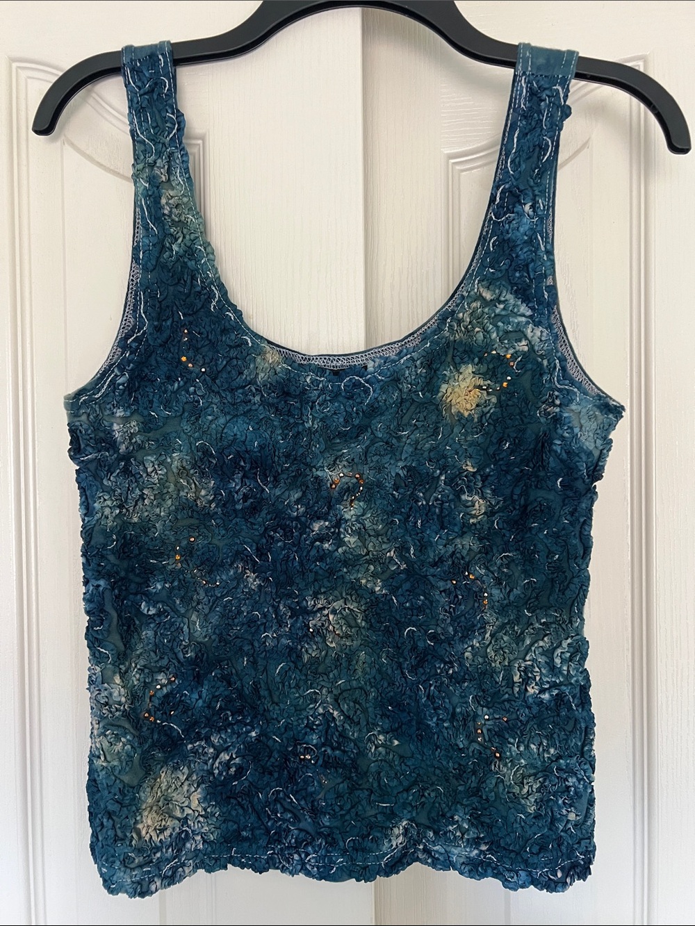 Mezon Teal Textured Tank Top with Subtle Sparkle
